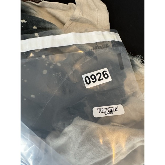 XL Linen Top Tie Dye Bleached Black Beige Fringe Tunic Boho western rodeo - Picture 5 of 8